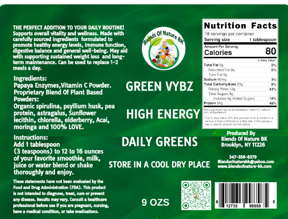 GREEN VYBZ HIGH ENERGY DAILY GREENS. MINIMUM ORDER 6 PIECES. ORDERS NOT MEETING THE MINIMUM REQUIREMENTS WILL NOT BE PROCESSED.